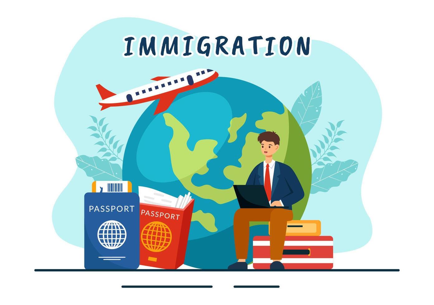 Immigration Illustration, Movement of People with Document Visa and Passport for Relocating to Another Country in a Flat Cartoon Background vector