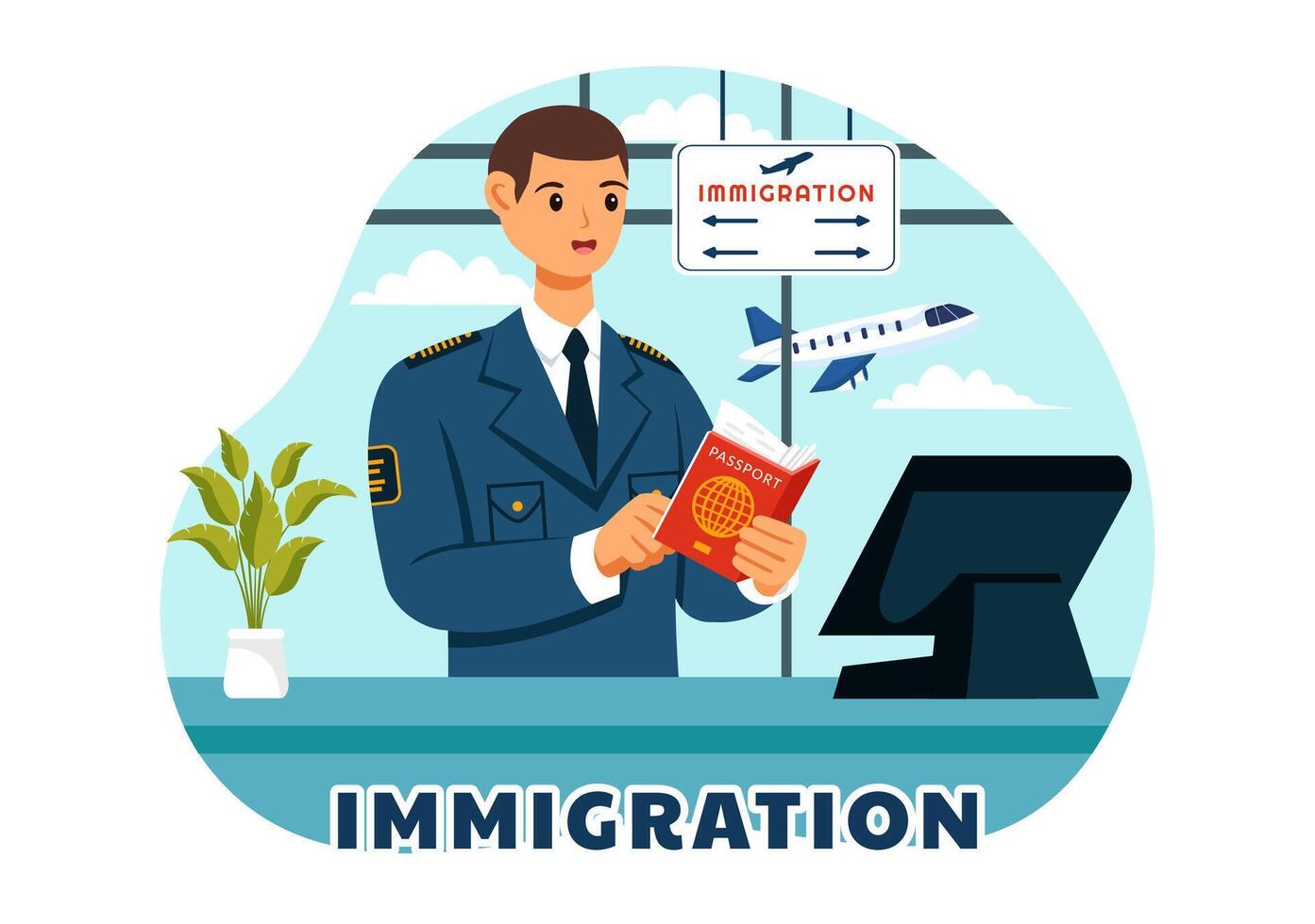 Immigration Illustration, Movement of People with Document Visa and Passport for Relocating to Another Country in a Flat Cartoon Background vector