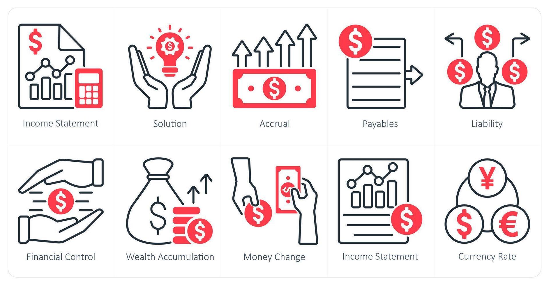 A set of 10 banking icons as income statement, solution, accural vector