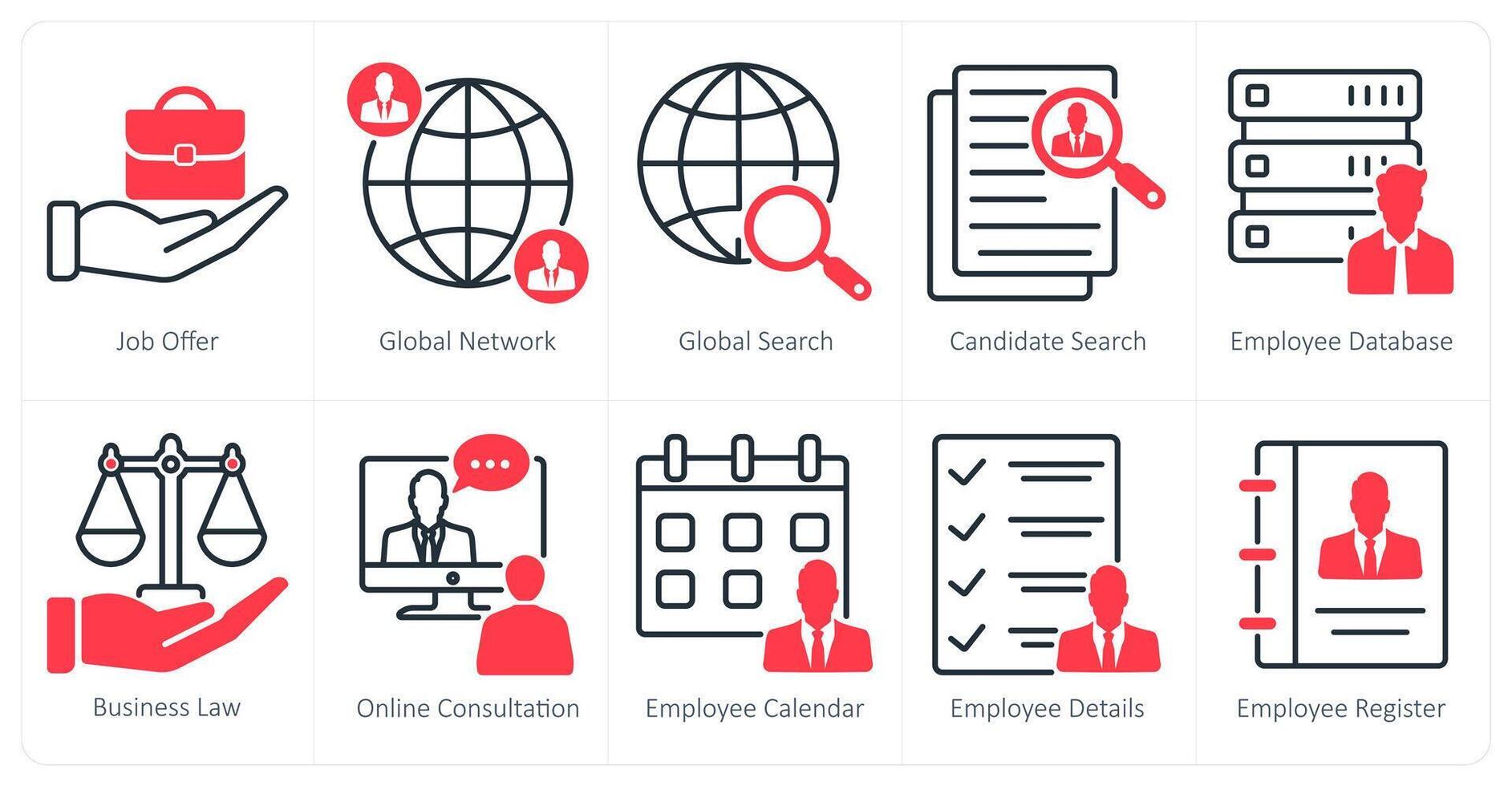 A set of 10 business and office icons as job offer, global network, global serach vector