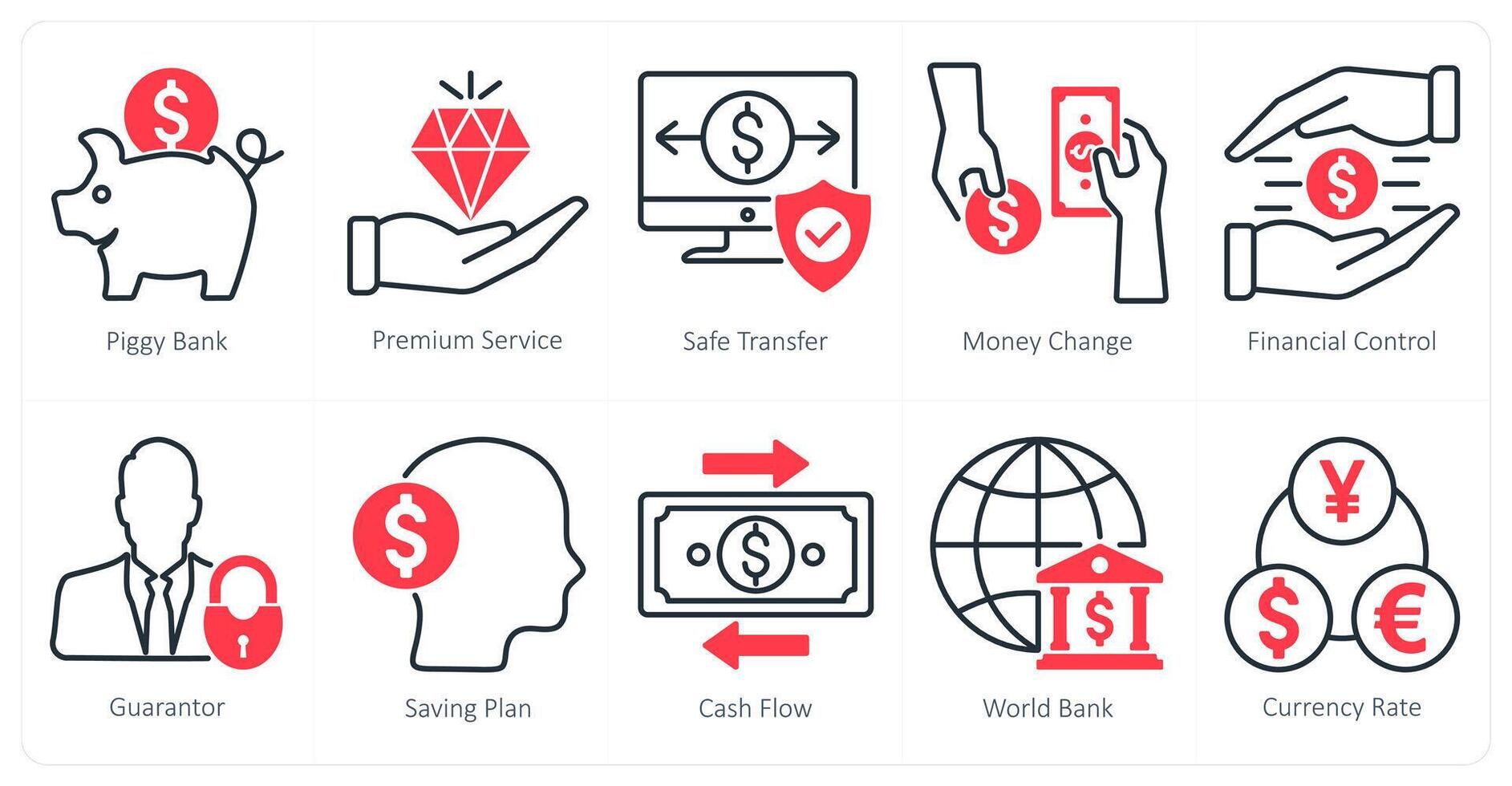 A set of 10 banking icons as piggy bank, premium service, safe transfer vector