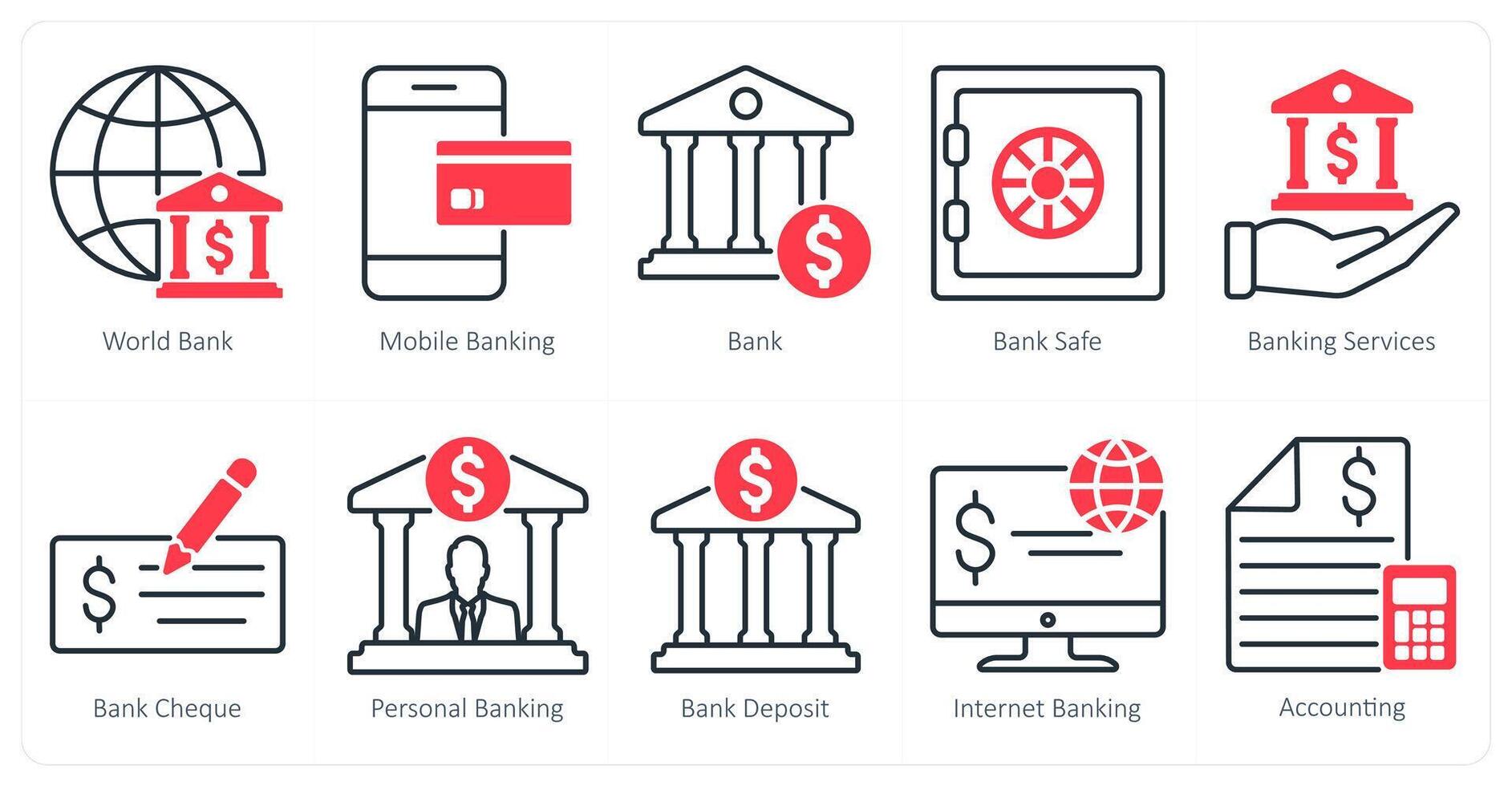 A set of 10 banking icons as world bank, mobile banking, bank vector