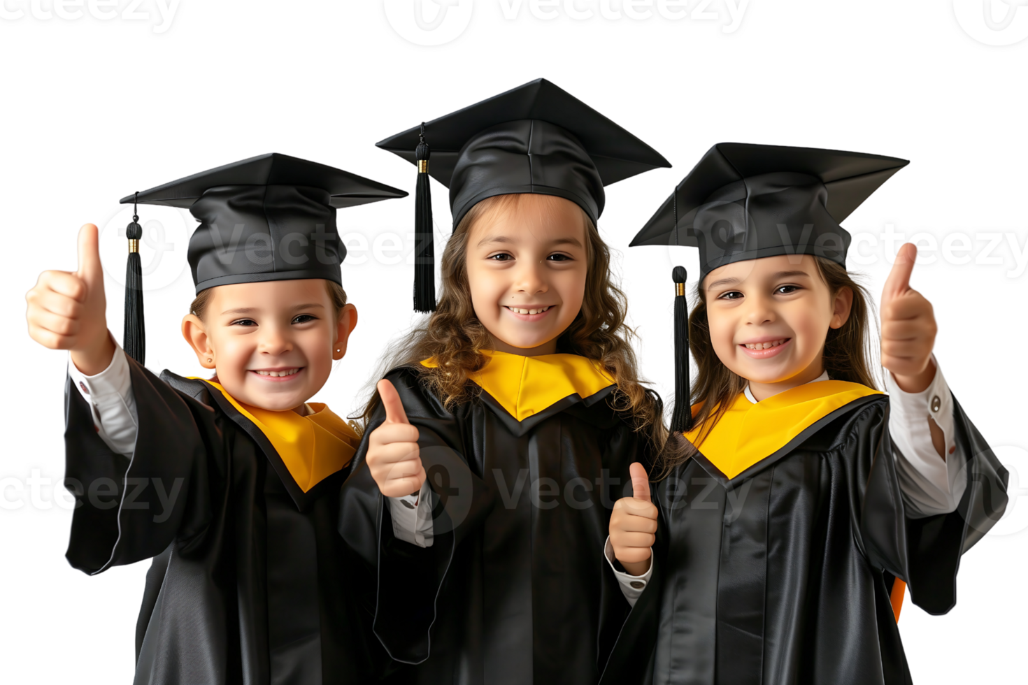 little girls in complete graduation attire stand gives a thumbs-up, symbolizing success on a transparent background png
