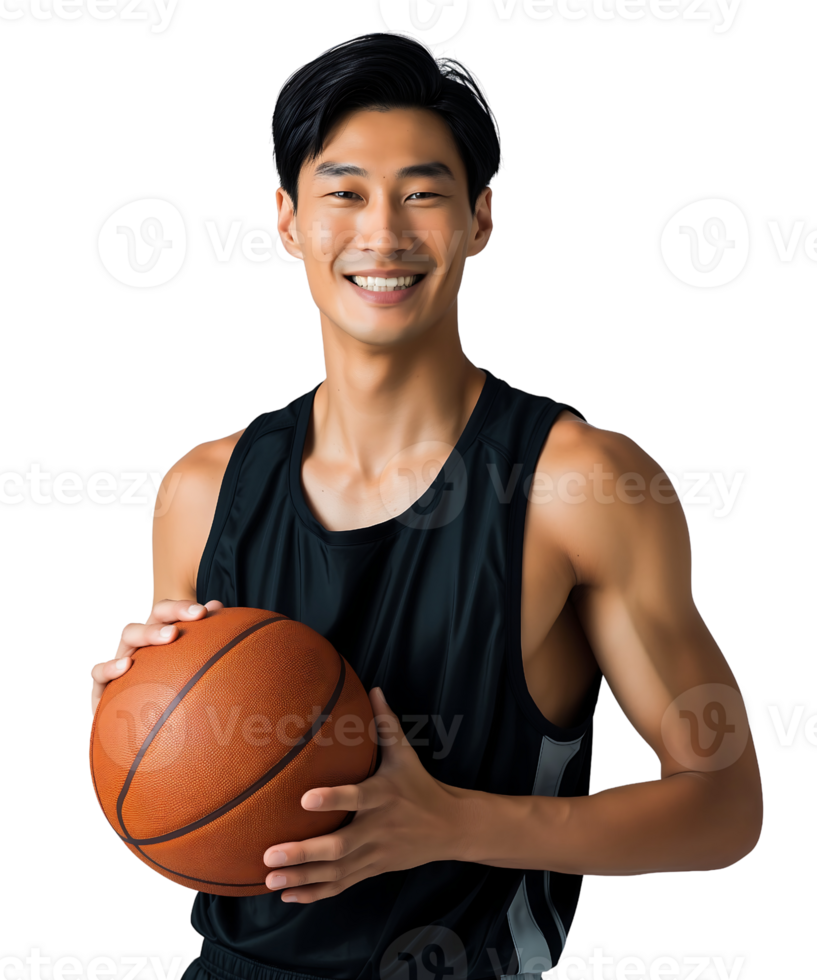 young man wearing basketball attire and holding a basketball isolated on a transparent background png