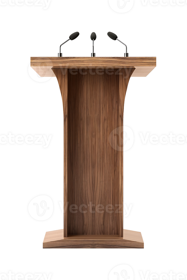 modern wooden lectern with microphone stand isolated on transparent background png