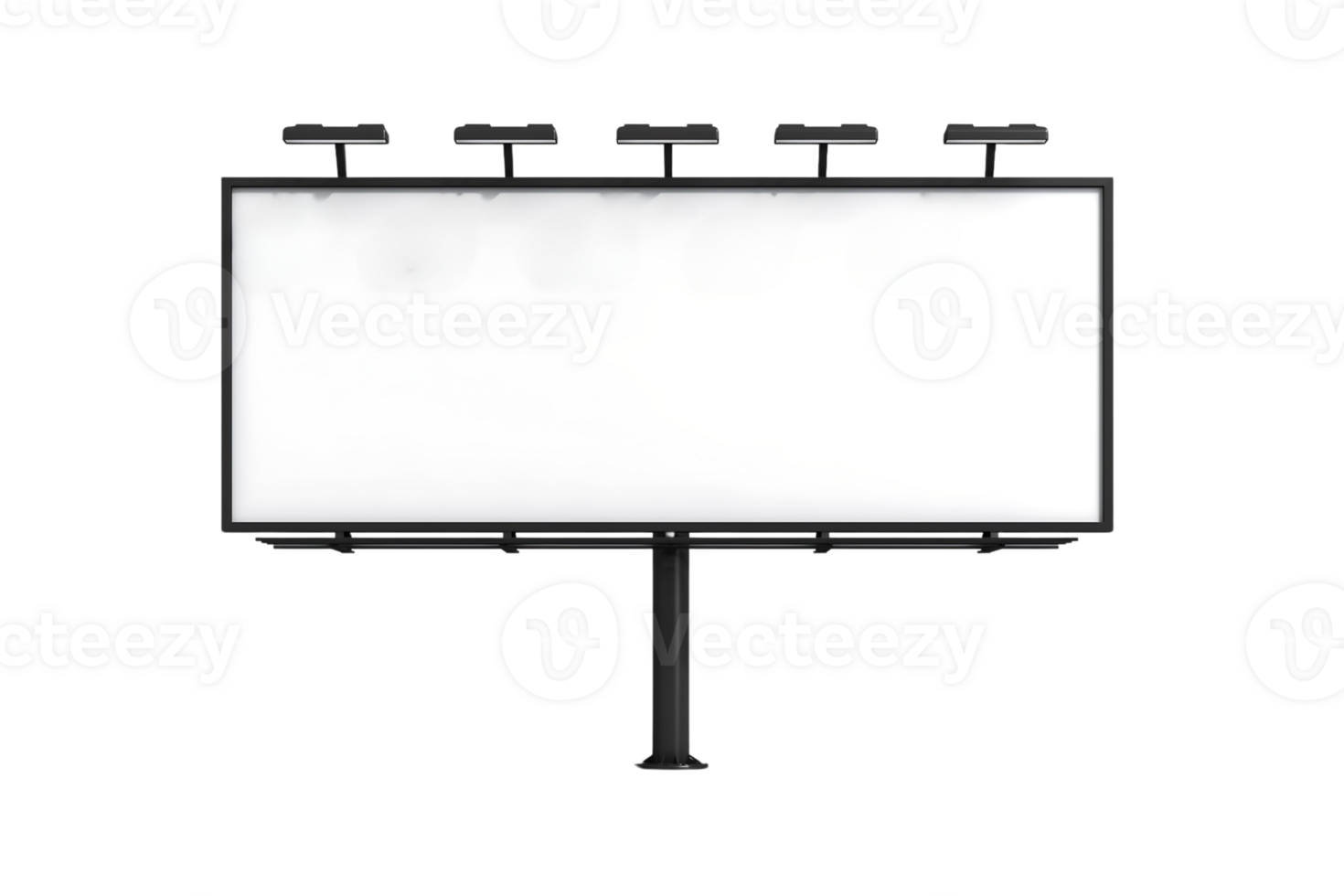 blank horizontal billboard with lighting and stand, outdoor billboard isolated on a transparent background png