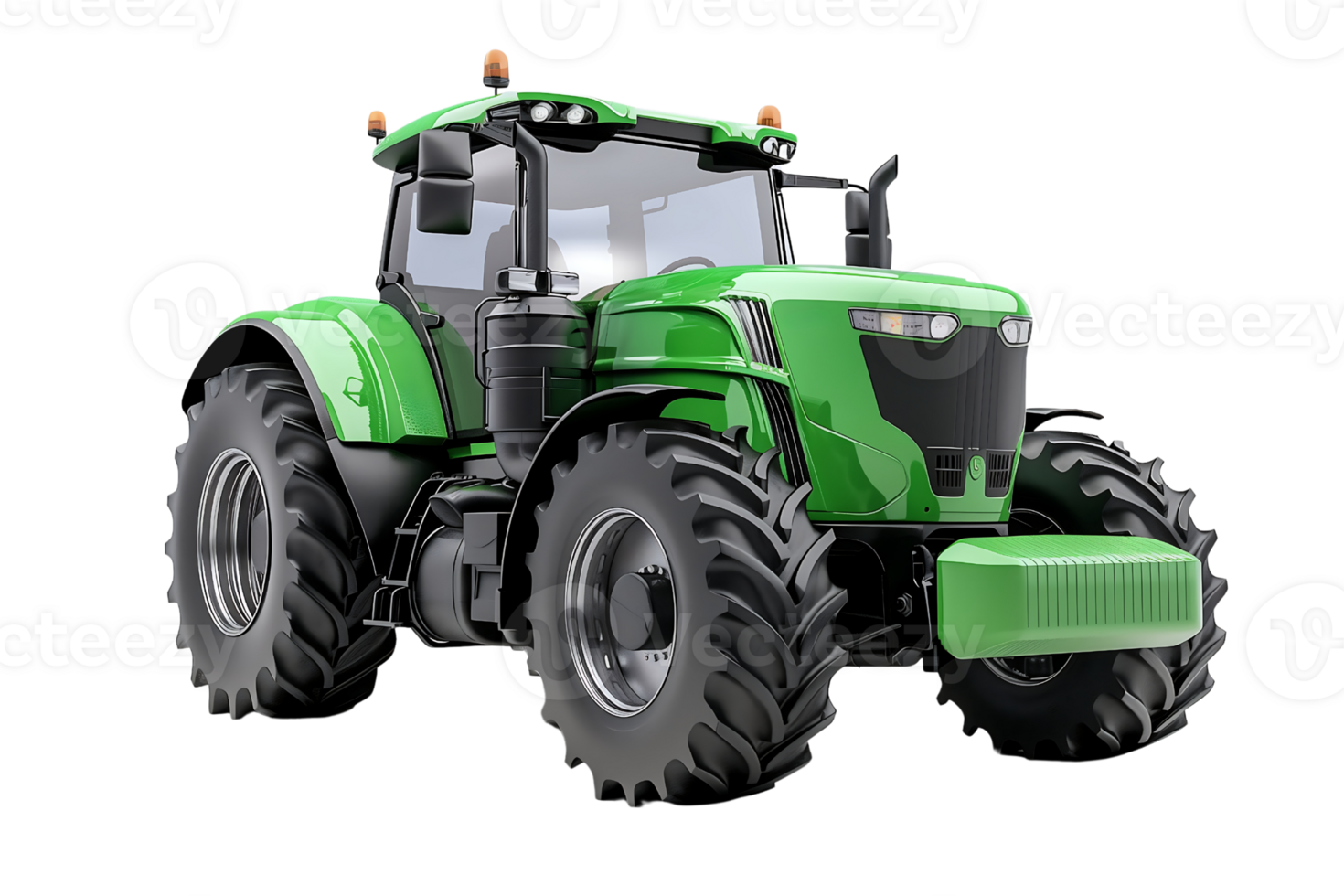 Big green agricultural tractor isolated on transparent background png
