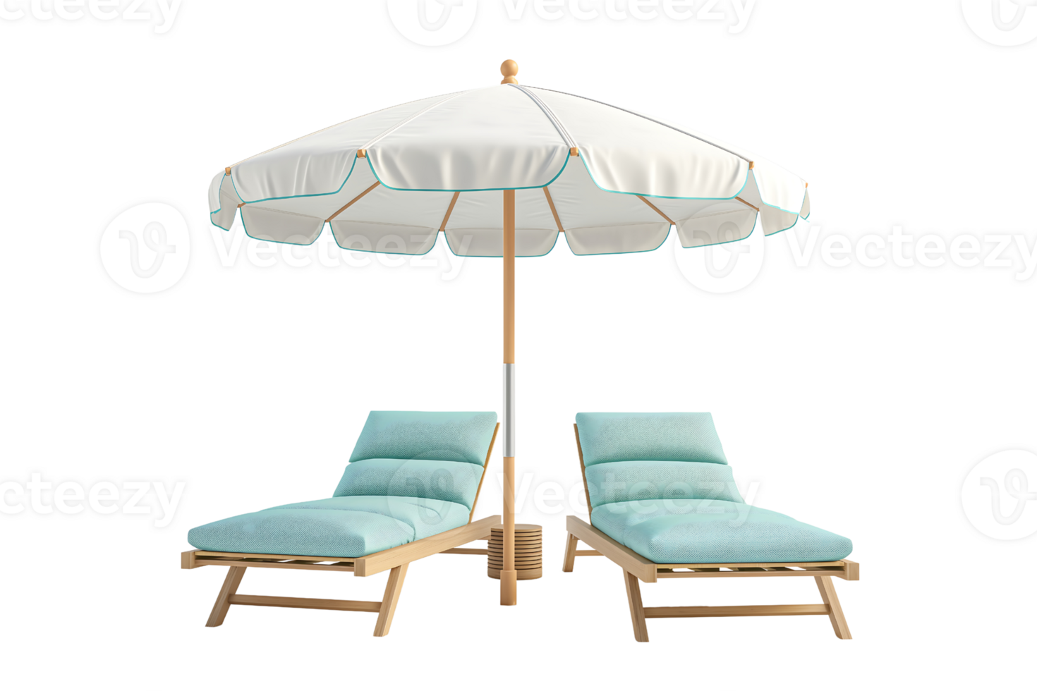 beach umbrella and lounge chairs isolated on transparent background png