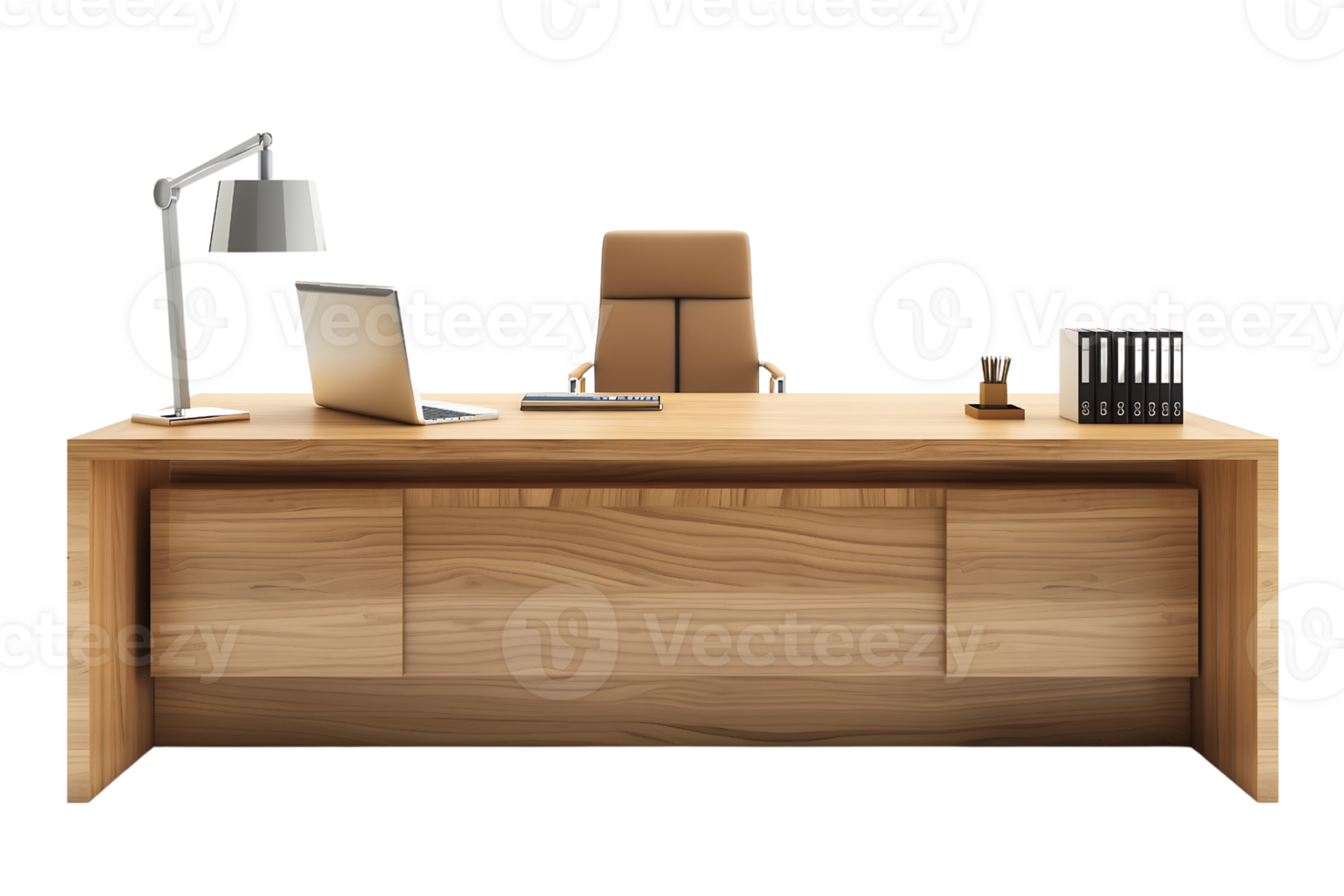 wooden office desk with lamp table isolated on transparent background png