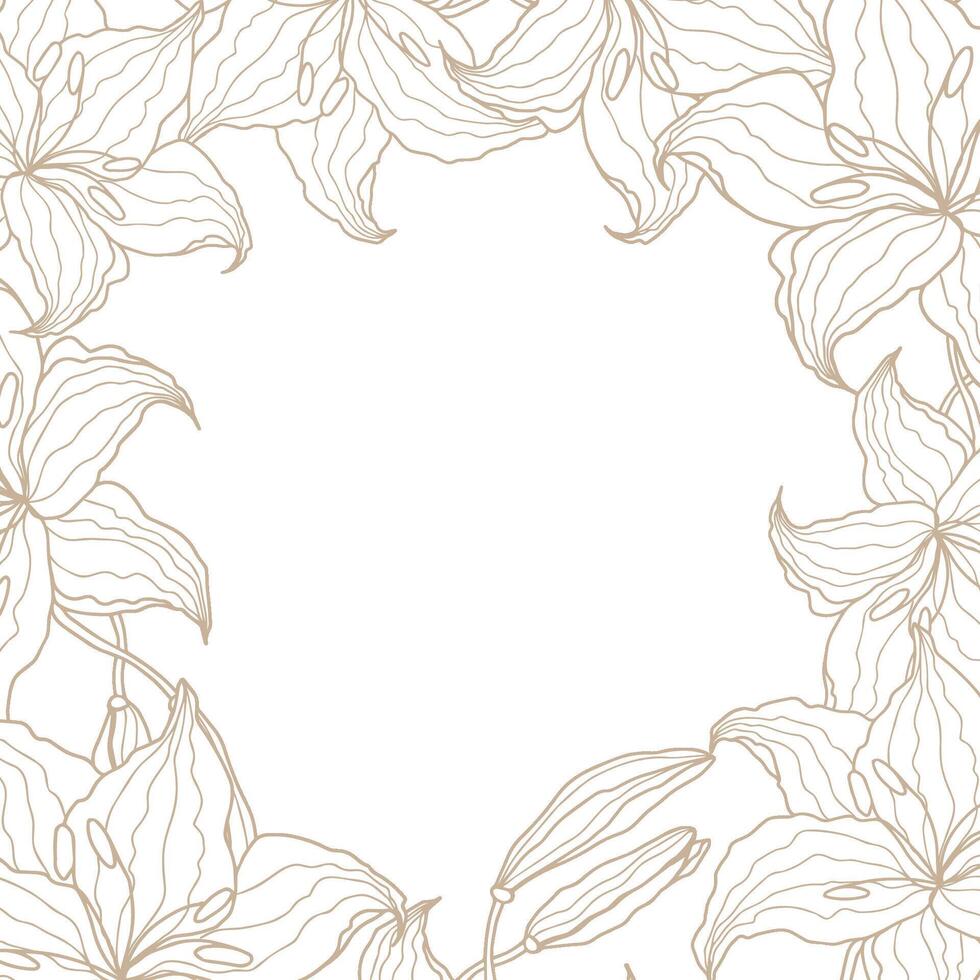 Frame - corner with tiger Lily flowers . Vector illustration