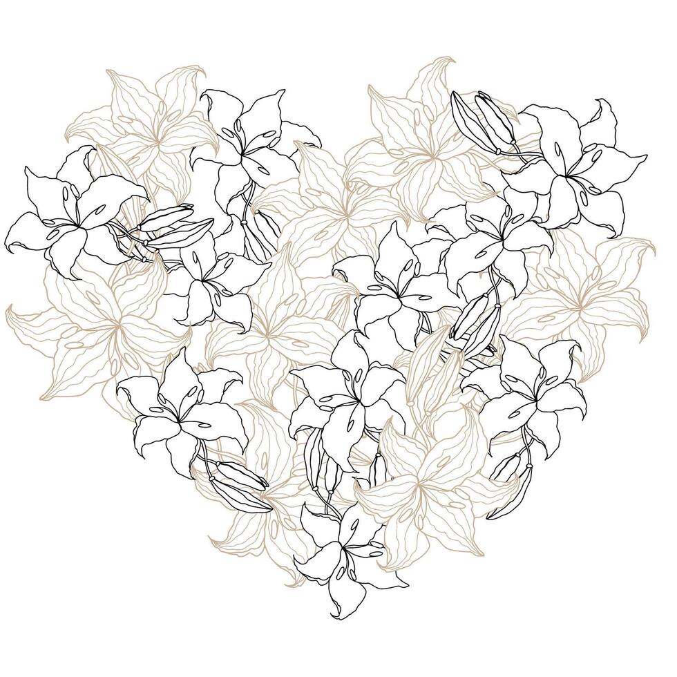 Lily line art flower wreath vector