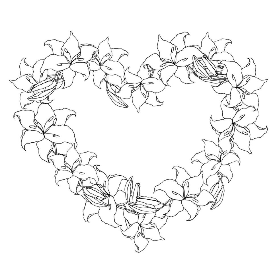 Lily line art flower wreath vector