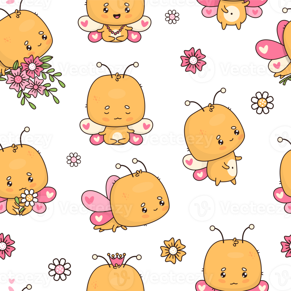 Seamless pattern with cute butterfly with flowers png