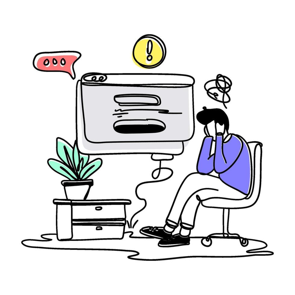 Experience the modern and clean aesthetic of a flat illustration featuring an Error Warning on the web vector