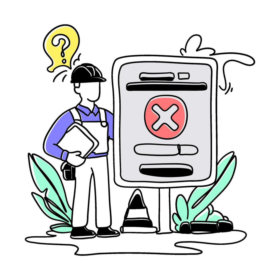 Experience the modern and clean aesthetic of a flat illustration featuring an Error Warning on the web vector