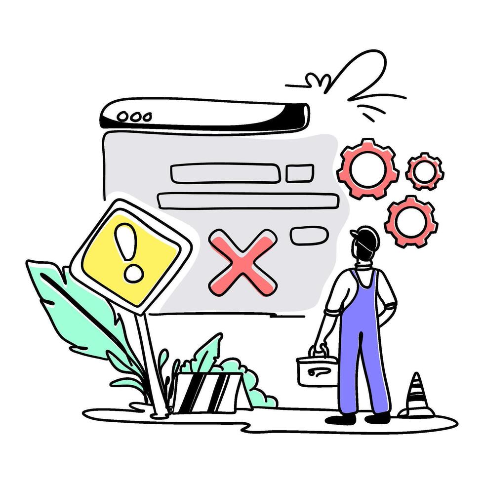 Experience the modern and clean aesthetic of a flat illustration featuring an Error Warning on the web vector