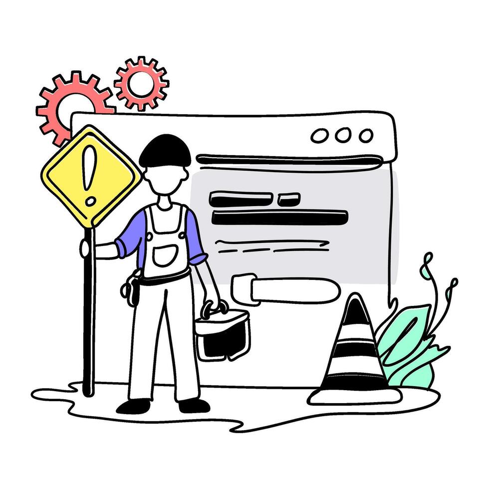 Experience the modern and clean aesthetic of a flat illustration featuring an Error Warning on the web vector