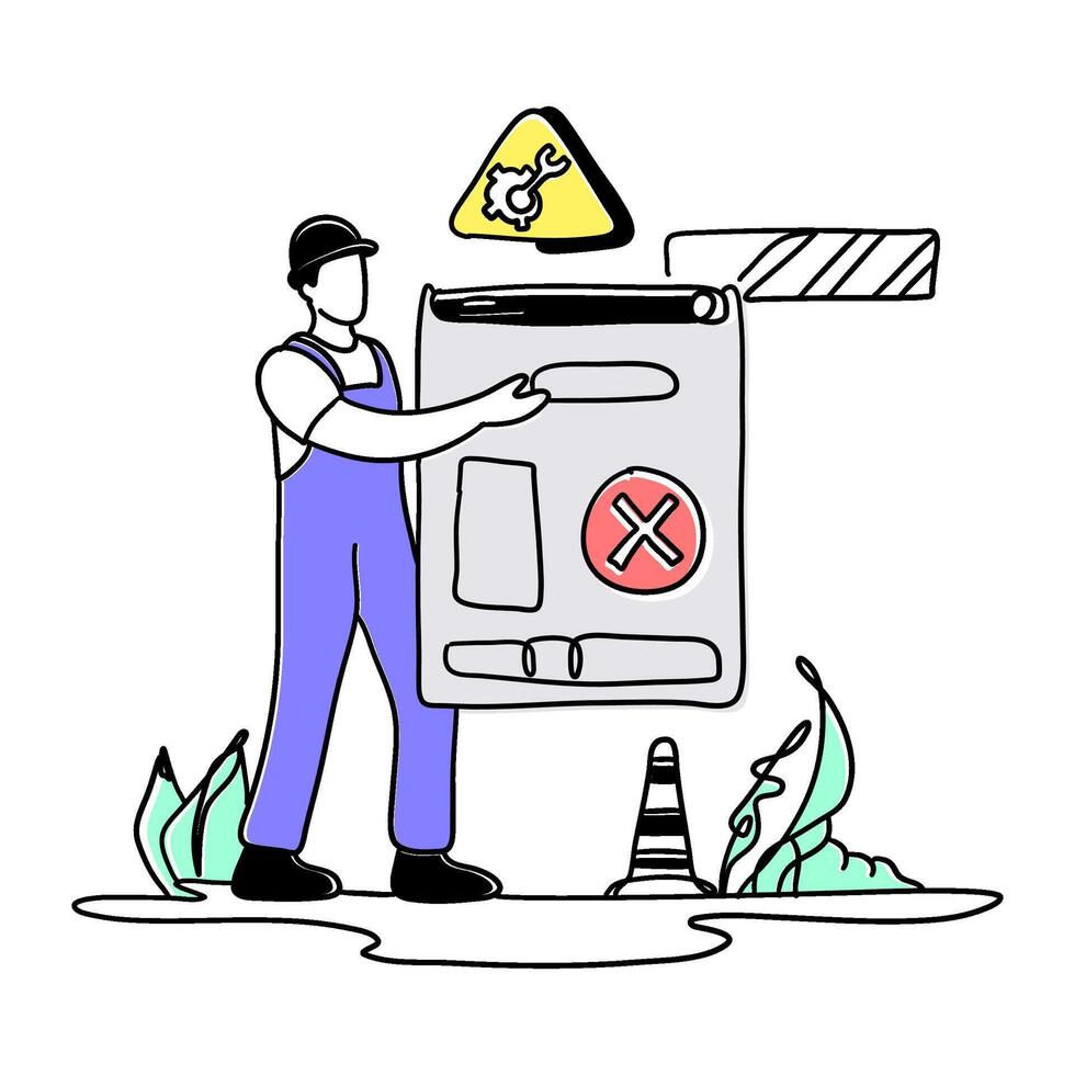 Experience the modern and clean aesthetic of a flat illustration featuring an Error Warning on the web vector