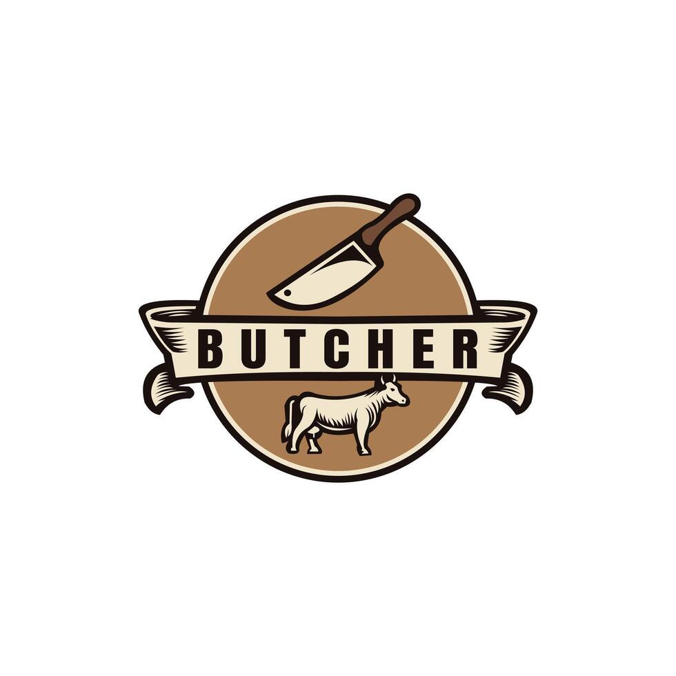 Butcher shop logo badge illustration vector