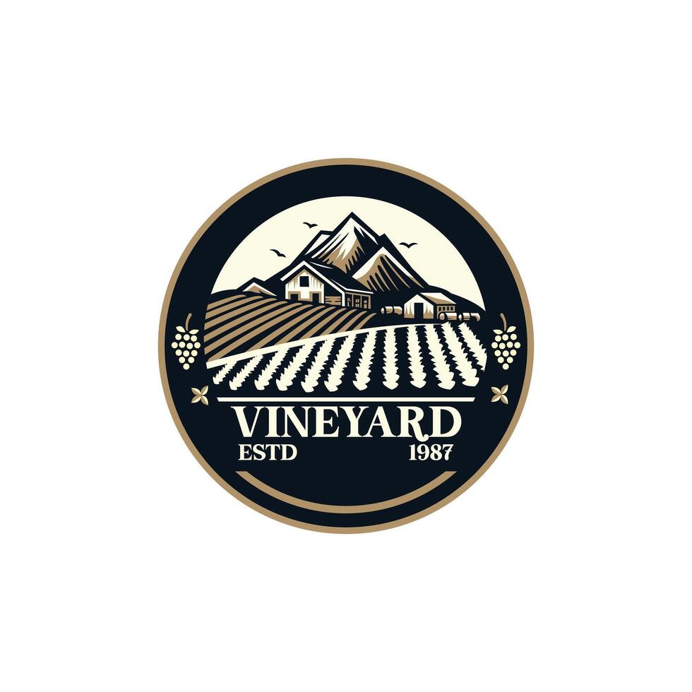 winery logo or icon, emblem. Label for menu design restaurant or cafe. Lettering illustration vector