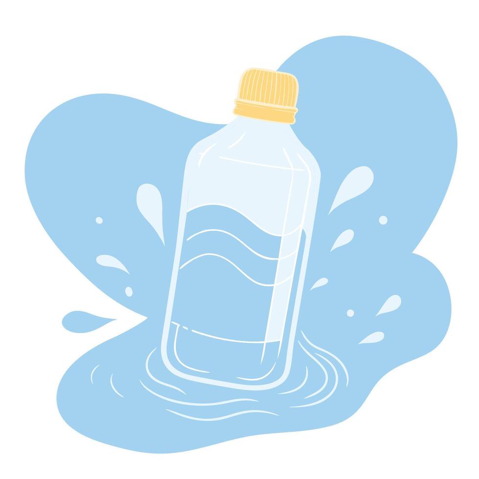 Illustration of a bottle of water on a white background with splashes vector