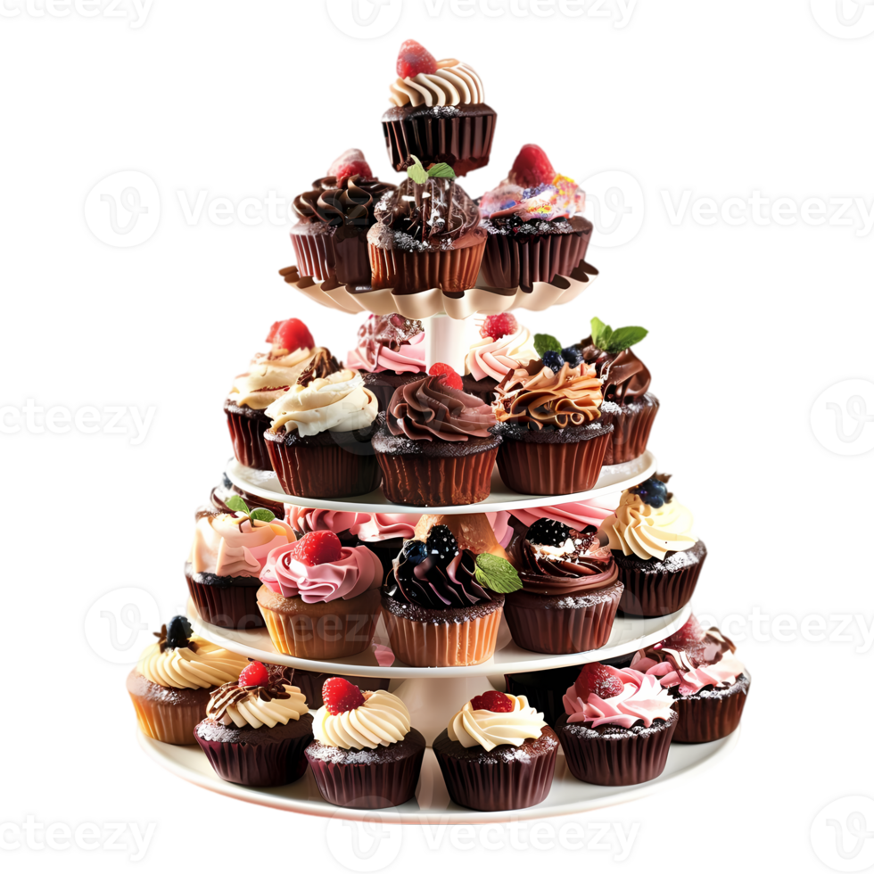 A Tower of Sweet Treats Cupcakes on a Tiered Stand png