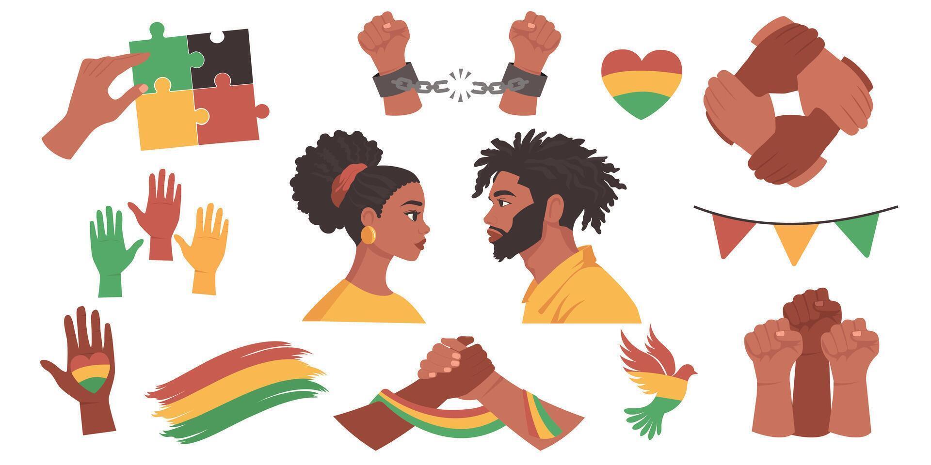 Black history month. Juneteenth. Set isolated on white background vector