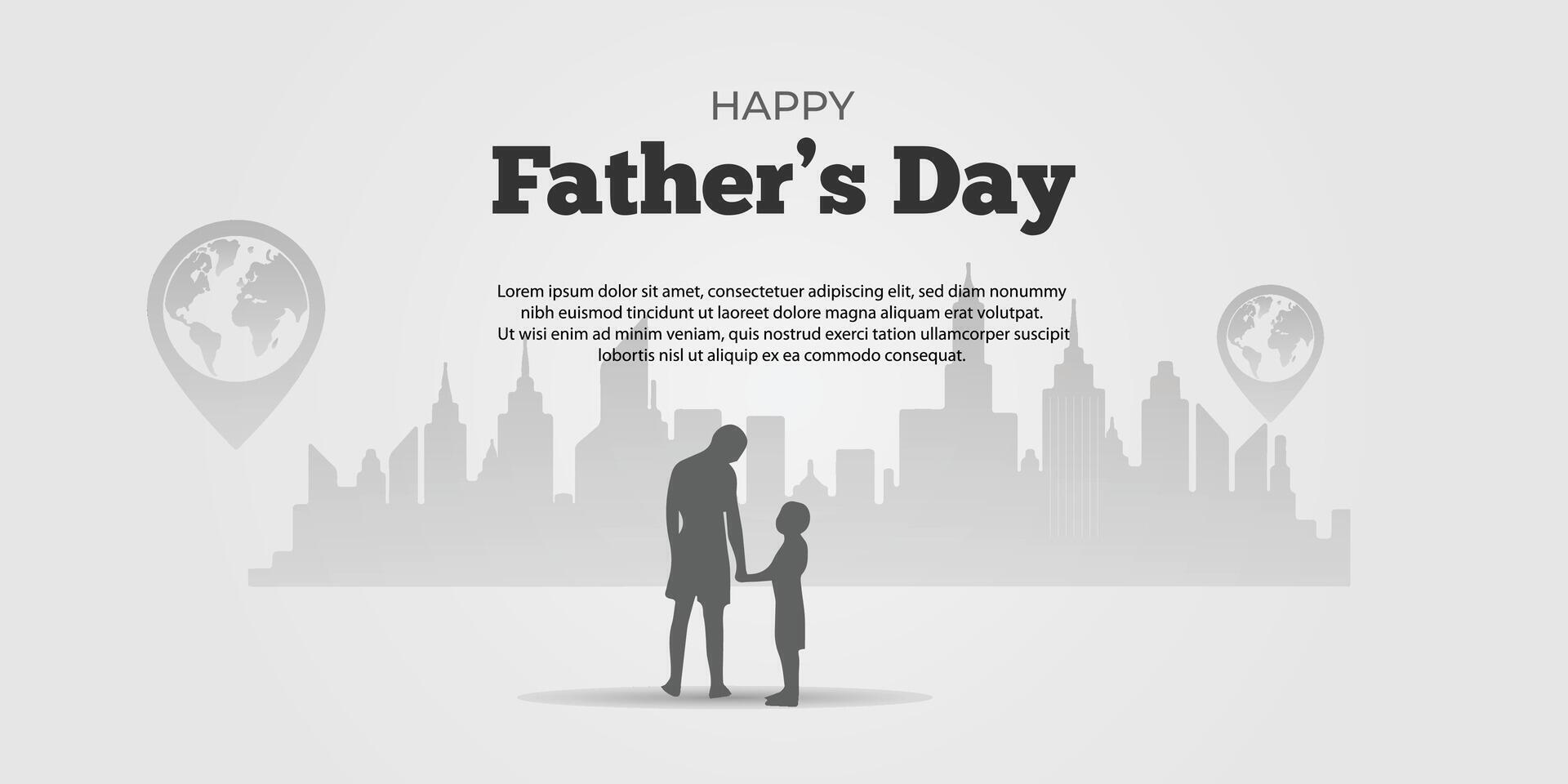 Fathers Day card with cute illustration of dad with son and talking together, modern typography, holiday wishes. Father's Day templates vector