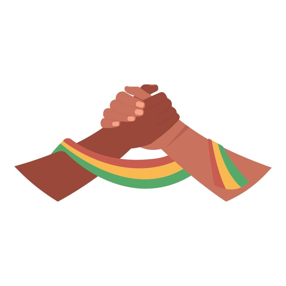 African american people hands with African ribbon isolated . Juneteenth celebrations of freedom banner, poster vector