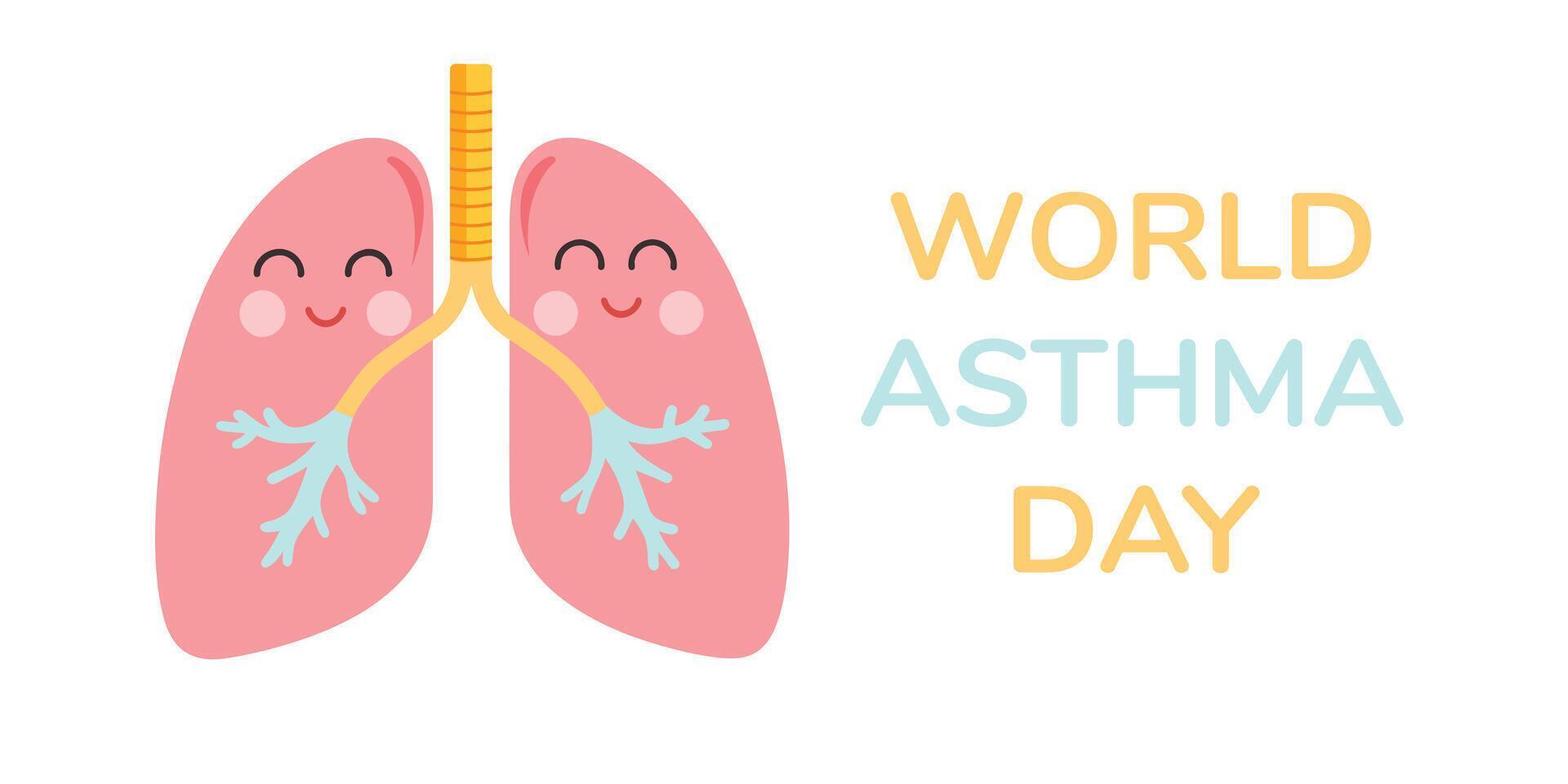 World asthma day. illustration of world asthma day awareness poster with healthy lungs and inhaler. vector