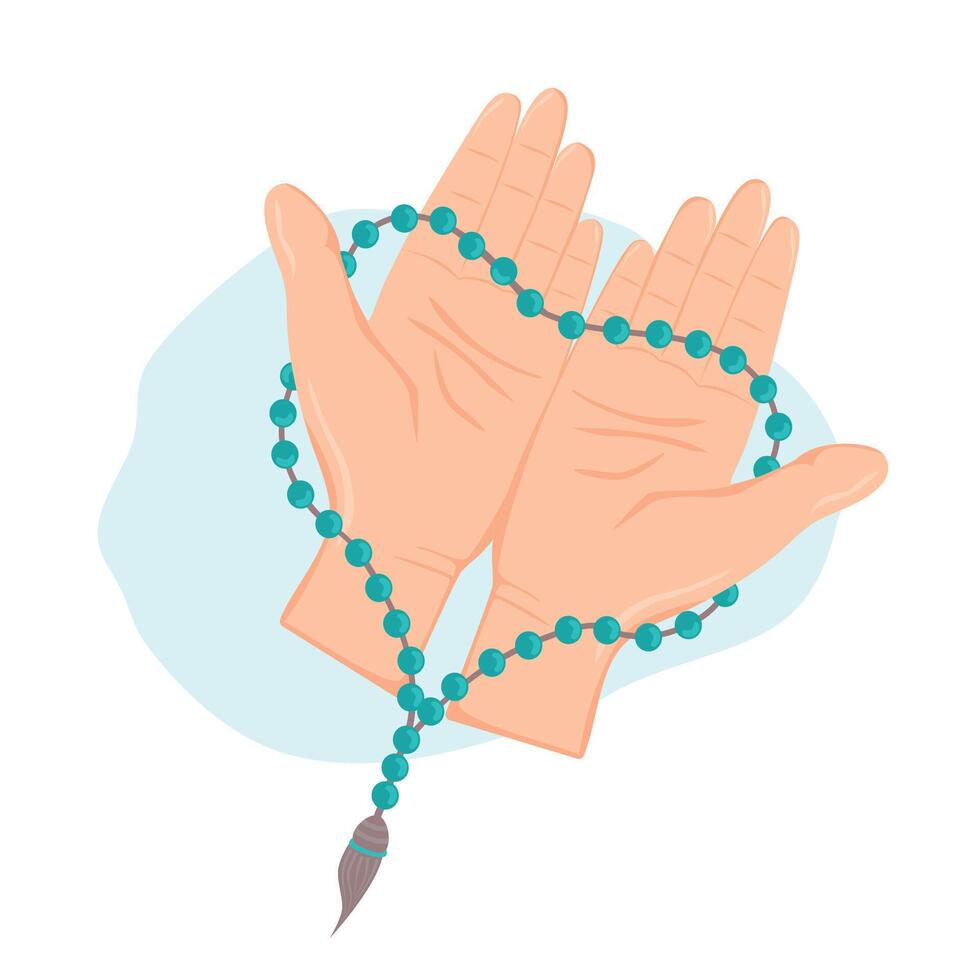 illustration of praying hands with rosary on white background. vector