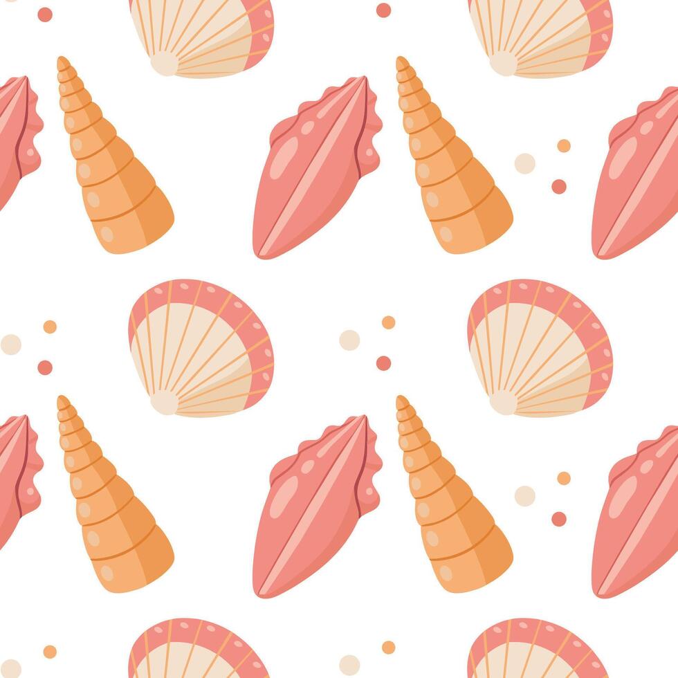 Sea shells seamless pattern. Trendy pattern of seashells for wrapping paper, wallpaper, stickers, notebook cover. vector
