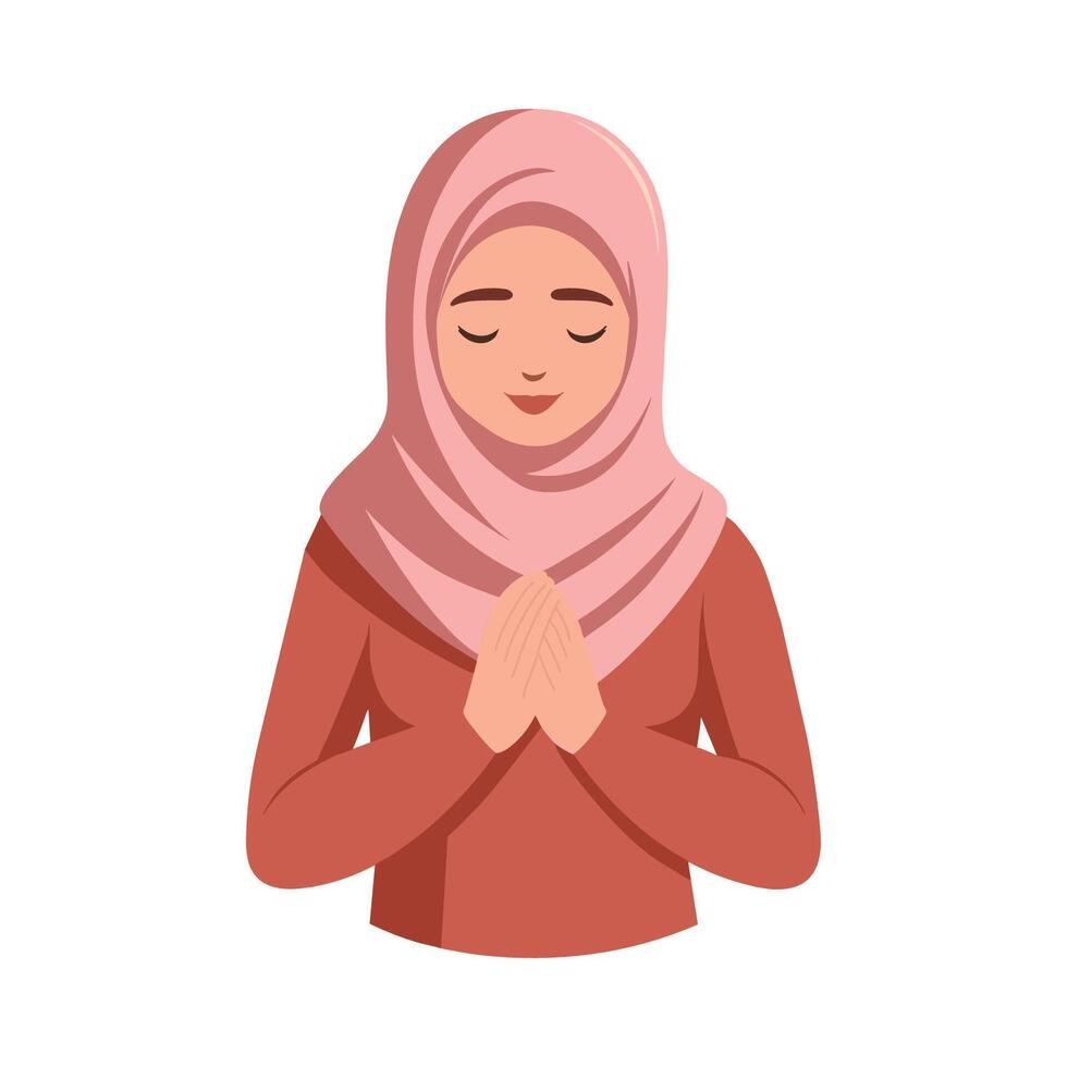 Muslim woman in hijab praying, Illustration isolated on a white background. vector