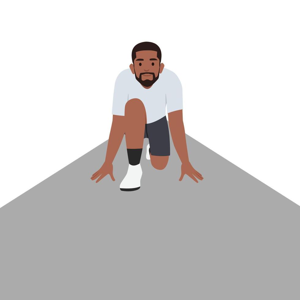 Young businessman ready to run at start. Business start up concept. vector