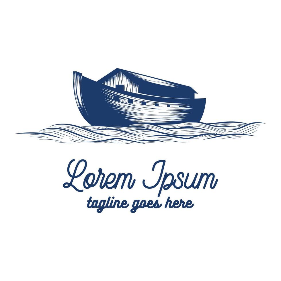 Vintage Retro Floating Wooden Noah Ark Ship Boat Vessel on the Ocean Sea Design vector