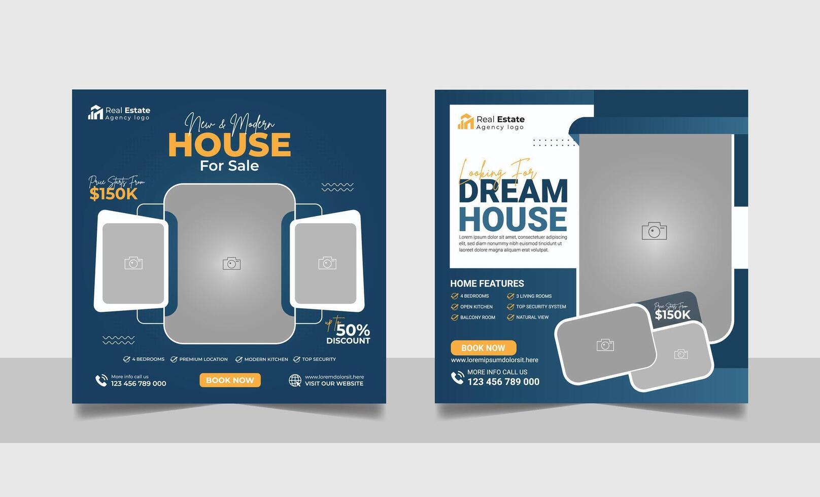 Real estate agency house property sale social media post residential apartment buy poster square flyer and web banner template set vector