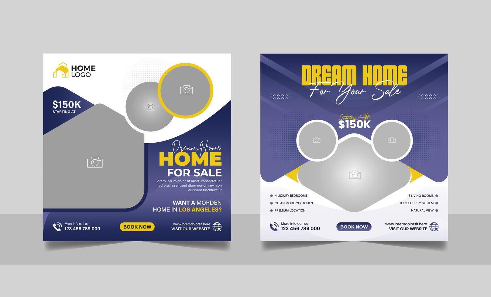 Real estate agency house property sale social media post residential apartment buy poster square flyer and web banner template set vector