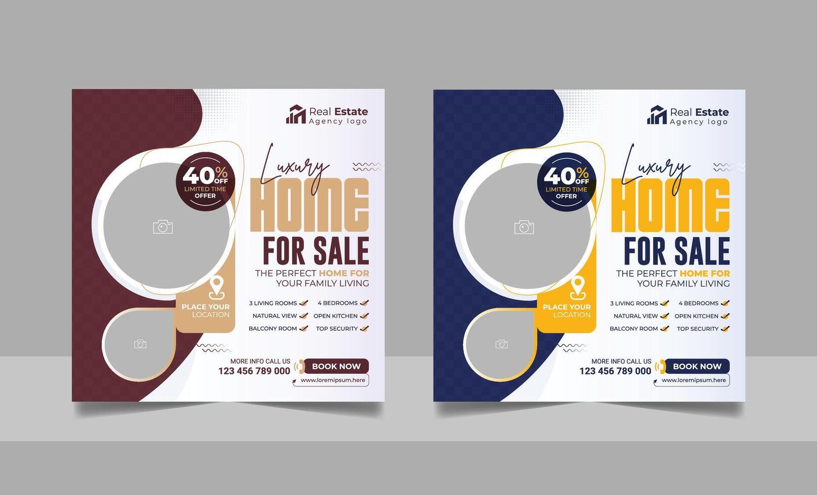 Real estate agency house property sale social media post residential apartment buy poster square flyer and web banner template set vector