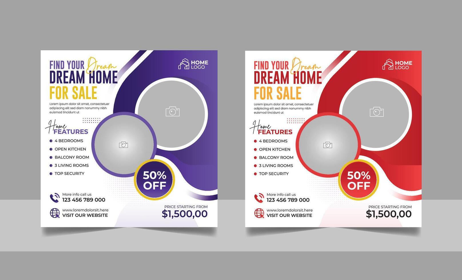 Real estate agency house property sale social media post residential apartment buy poster square flyer and web banner template set vector