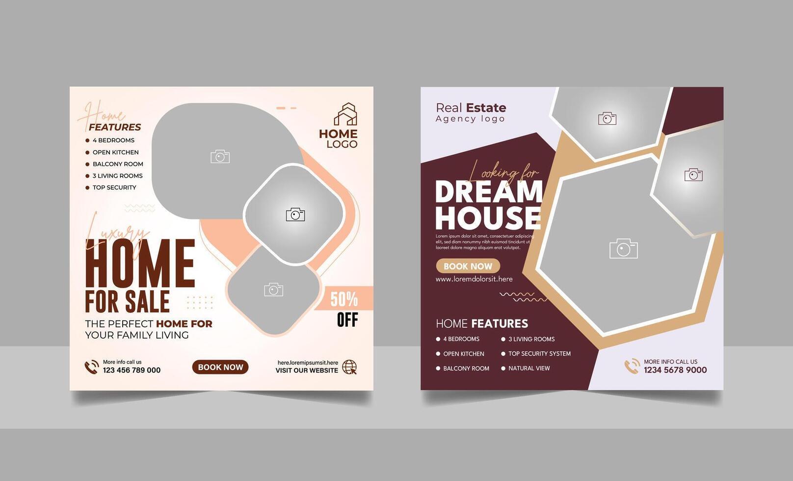 Real estate agency house property sale social media post residential apartment buy poster square flyer and web banner template set vector