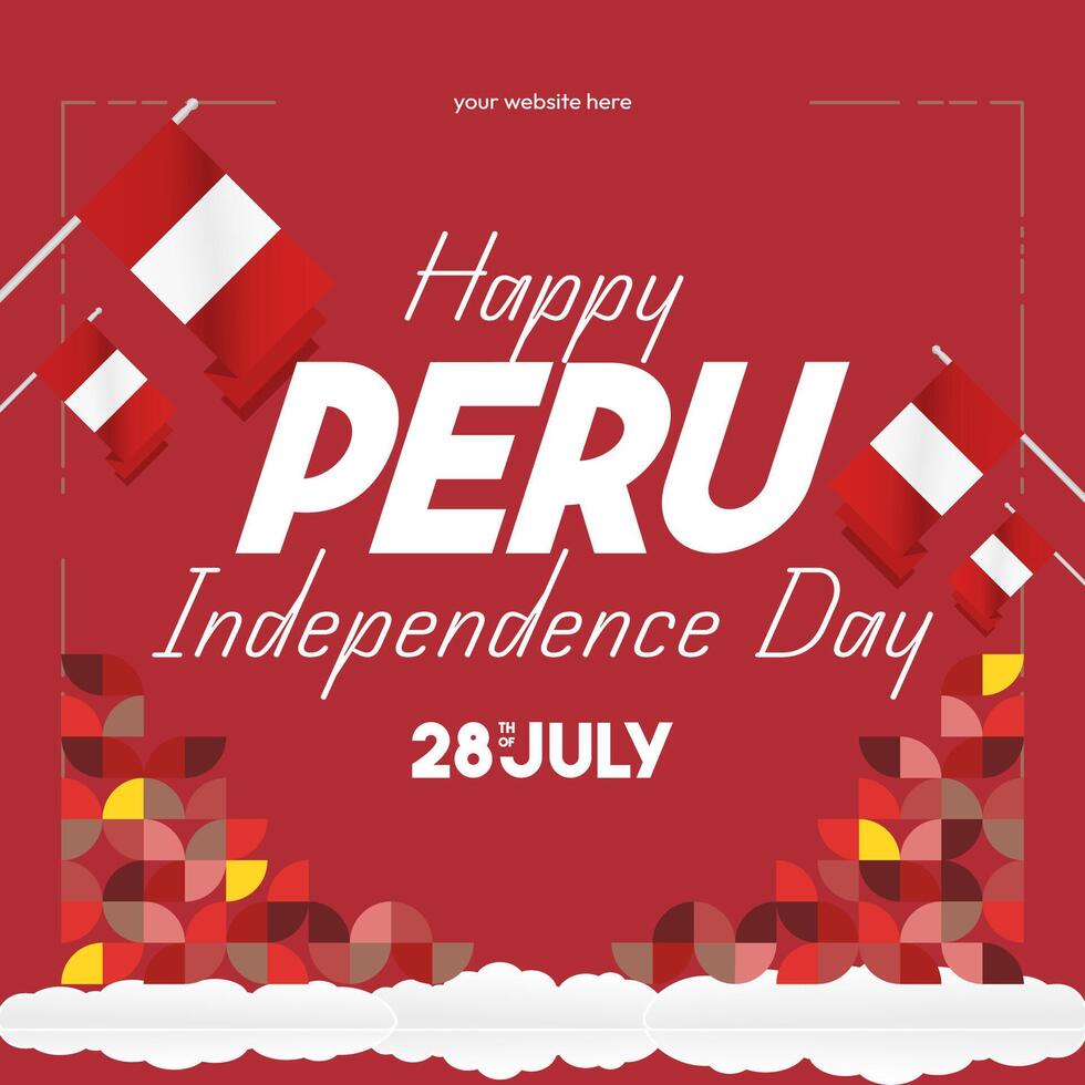 Peru Independence Day banner in modern geometric style. Square banner for website and social with typography. Background for National holiday celebration. Happy Independence Day of Peru vector