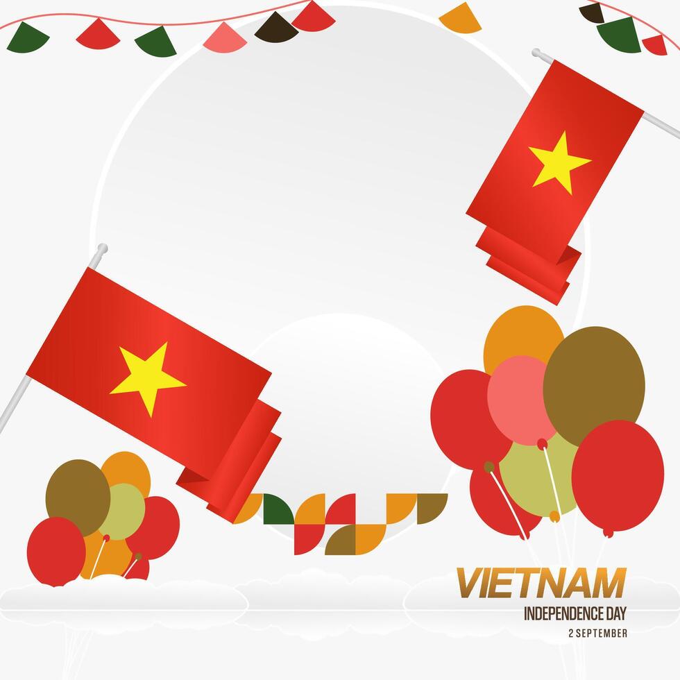 Vietnam Independence Day banner in modern geometric style. Square banner for celebration day with flags and typography. National holiday celebration backgrounds. Happy Vietnam Independence Day vector