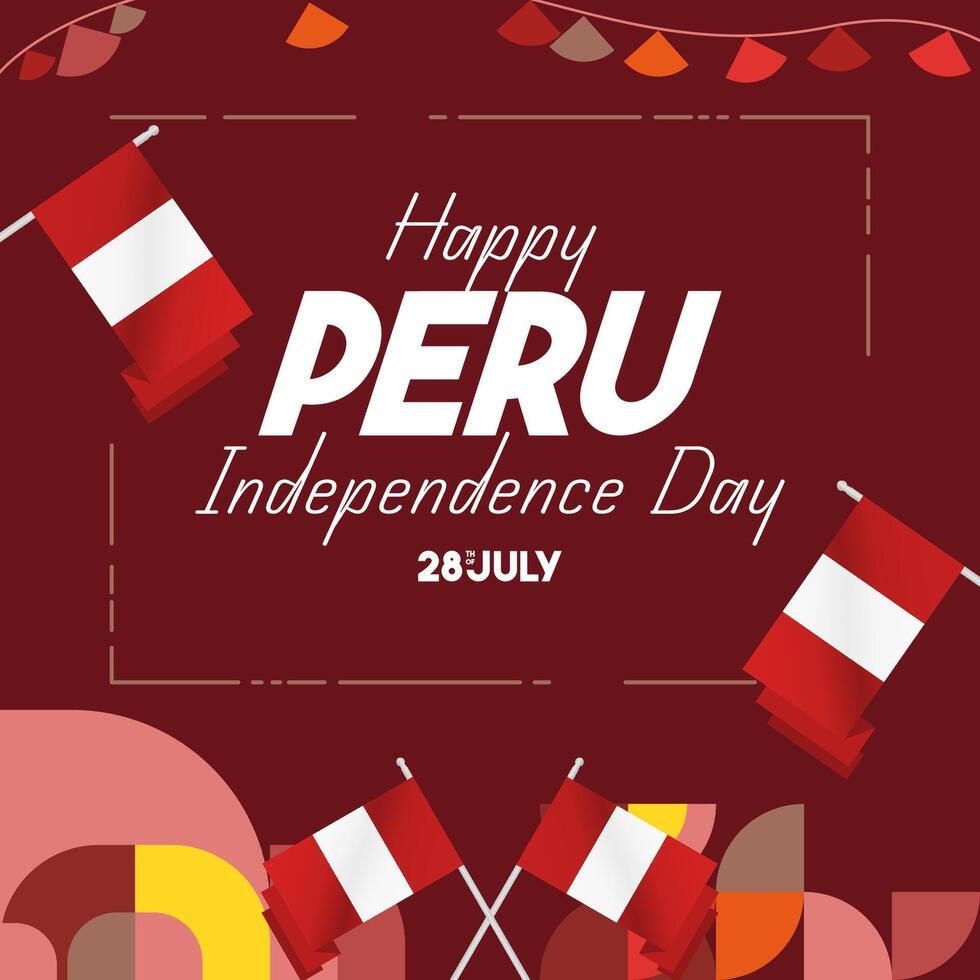 Peru Independence Day banner in modern geometric style. Square banner for website and social with typography. Background for National holiday celebration. Happy Independence Day of Peru vector