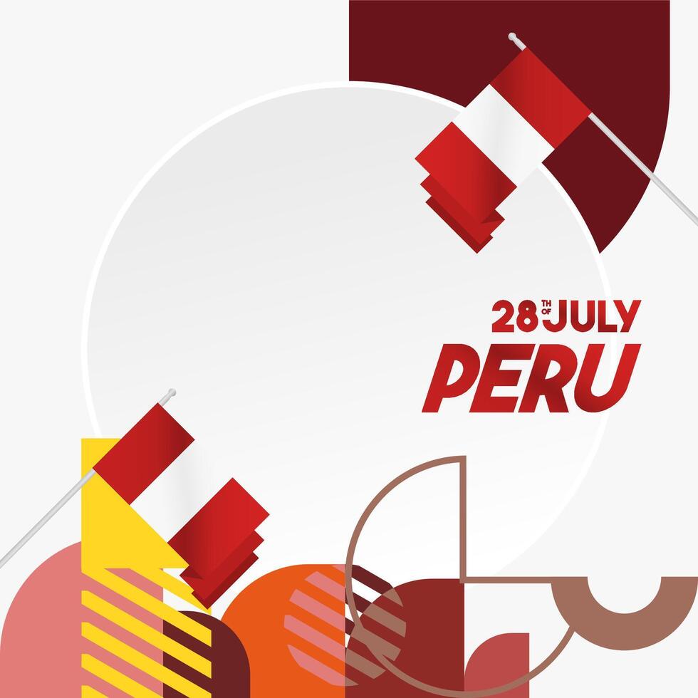 Peru Independence Day banner in modern geometric style. Square banner for website and social with typography. Background for National holiday celebration. Happy Independence Day of Peru vector