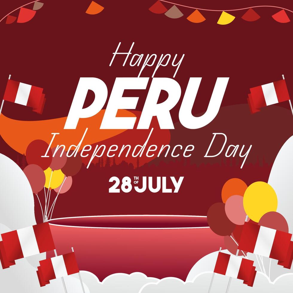 Peru Independence Day banner in modern geometric style. Square banner for website and social with typography. Background for National holiday celebration. Happy Independence Day of Peru vector