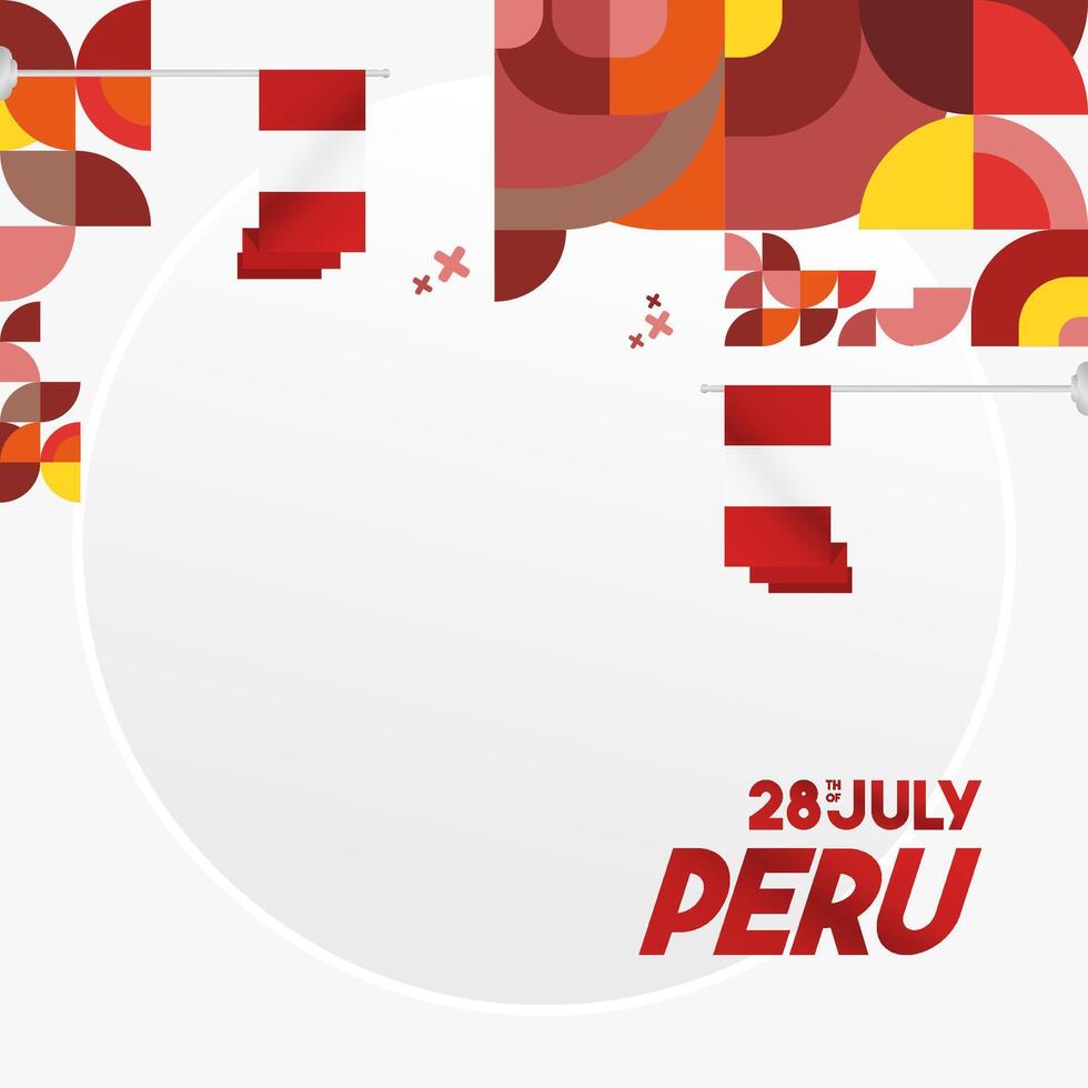 Peru Independence Day banner in modern geometric style. Square banner for website and social with typography. Background for National holiday celebration. Happy Independence Day of Peru vector
