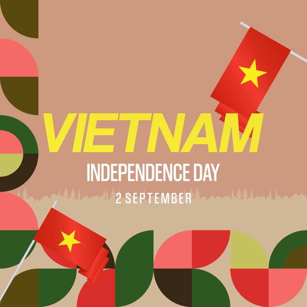 Vietnam Independence Day banner in modern geometric style. Square banner for celebration day with flags and typography. National holiday celebration backgrounds. Happy Vietnam Independence Day vector
