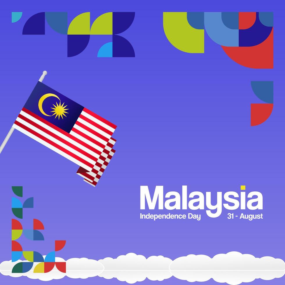 Malaysia Independence Day banner in modern geometric style. Square banner for website and poster with typography. Background for National holiday celebration. Happy Independence Day of Malaysia vector