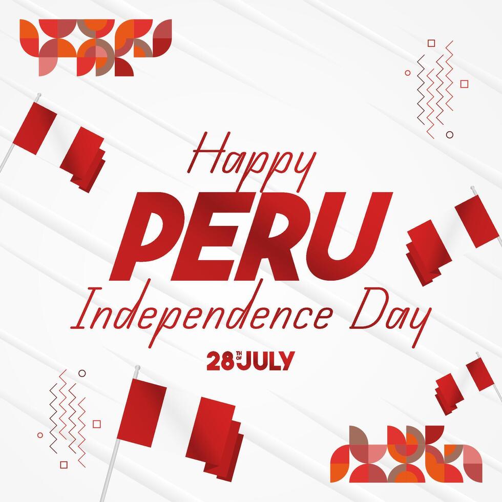 Peru Independence Day banner in modern geometric style. Square banner for website and social with typography. Background for National holiday celebration. Happy Independence Day of Peru vector