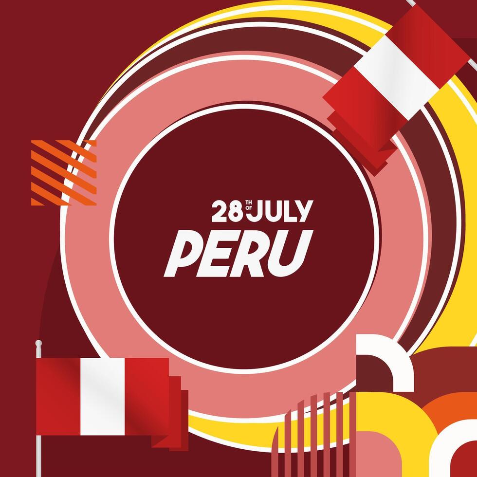 Peru Independence Day banner in modern geometric style. Square banner for website and social with typography. Background for National holiday celebration. Happy Independence Day of Peru vector